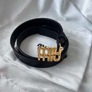 Miumiu Black Leather Belt With Pure Copper Buckle